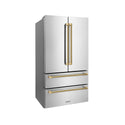 ZLINE Autograph Edition 36 in. 22.5 cu. ft. Counter-Depth French Door Refrigerator with Ice Maker in Fingerprint-Resistant Stainless Steel and Polished Gold Helix Handles (RFMZ-36-KG)