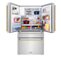 ZLINE Autograph Edition 36 in. 21.6 cu. ft. Counter-Depth French Door Refrigerator with Water and Ice Dispenser in Fingerprint-Resistant Stainless Steel with Polished Gold Traditional Handles (RFMZ-W-36-G)