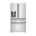 ZLINE Autograph Edition 36 in. 21.6 cu. ft. Counter-Depth French Door Refrigerator with Water and Ice Dispenser in Fingerprint-Resistant Stainless Steel with Champagne Bronze Helix Handles (RFMZ-W-36-KCB)