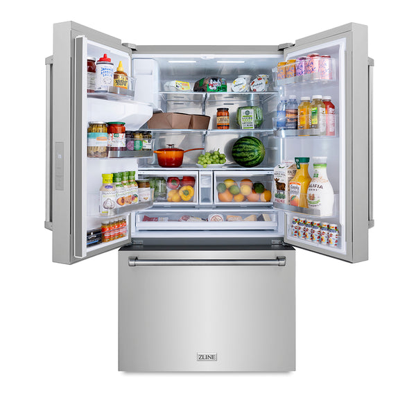 ZLINE 36 in. 28.9 cu. ft. Standard-Depth French Door External Water Dispenser Refrigerator with Dual Ice Maker in Fingerprint-Resistant Stainless Steel (RSM-W-36)