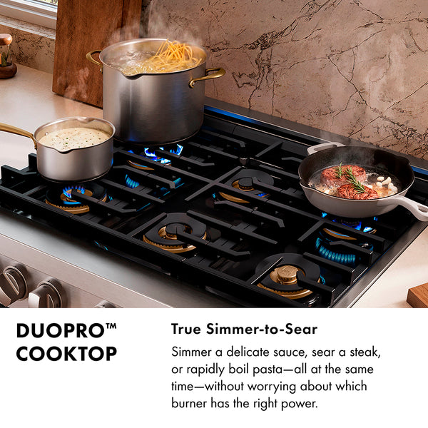 ZLINE Autograph Edition 48 in. 6.7 cu. ft. Classic Dual Fuel Range with 8 Burner DuoPro™ Cooktop and Dual Ovens in Satin Stainless Steel with White Matte Doors and Champagne Bronze Accents (PCDRSZ-WM-48-CB)