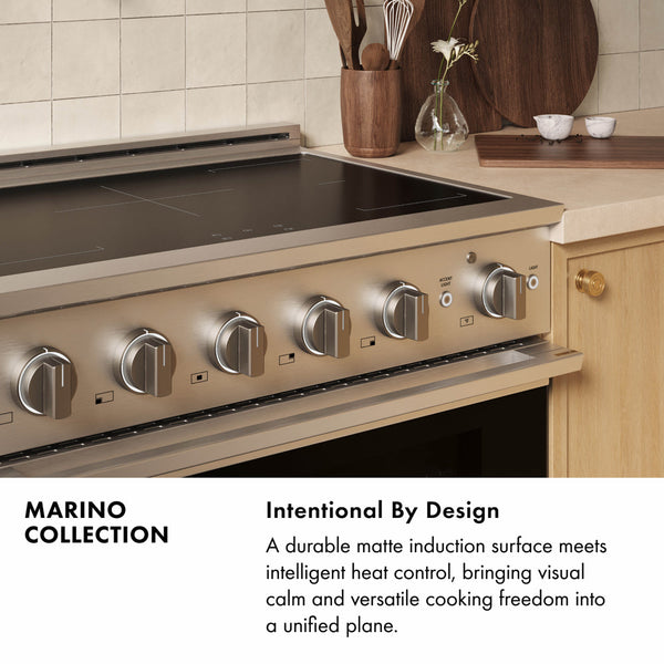 ZLINE Autograph Edition 30 in. 4.2 cu. ft. Marino Induction Range with 4 Element Cooktop and Electric Convection Oven in Satin Stainless Steel with White Matte Door and Matte Black Accents (MINRSZ-WM-30-MB)