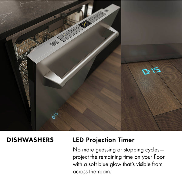 ZLINE Autograph Edition 24 in. Monument Series 3rd Rack Dishwasher with Auto Door Open Drying, 44dBa, Black Matte Panel with Champagne Bronze Handle (DWMTZ-BLM-24-CB)