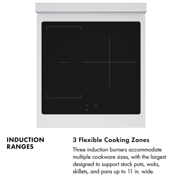 ZLINE Autograph Edition 24 in. 3.2 cu. ft. Paramount Induction Range with 3 Element Cooktop and Electric Convection Oven in Satin Stainless Steel with White Matte Door and Champagne Bronze Accents (SINRSZ-WM-24-CB)