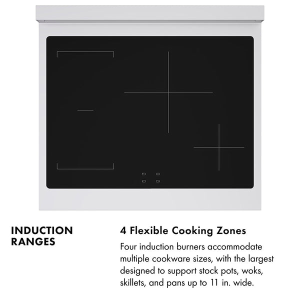ZLINE Autograph Edition 30 in. 4.2 cu. ft. Paramount Induction Range with 4 Element Cooktop and Electric Convection Oven in Stainless Steel with White Matte Door and Polished Gold Accents (SINRZ-WM-30-G)