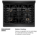 ZLINE Designer Collection 30 in. 4.2 cu. ft. Paramount Gas Range with 4 Burner Cooktop and Convection Gas Oven in Black Satin Stainless Steel with Matte Black and Champagne Bronze Accents (SGRBSZ-30-MBCB)