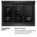 ZLINE Autograph Edition 36 in. 5.2 cu. ft. Paramount Dual Fuel Range with 6 Burner Gas Cooktop and Electric Convection Oven in Black Satin Stainless Steel with Polished Gold Accents (SDRBSZ-36-G)