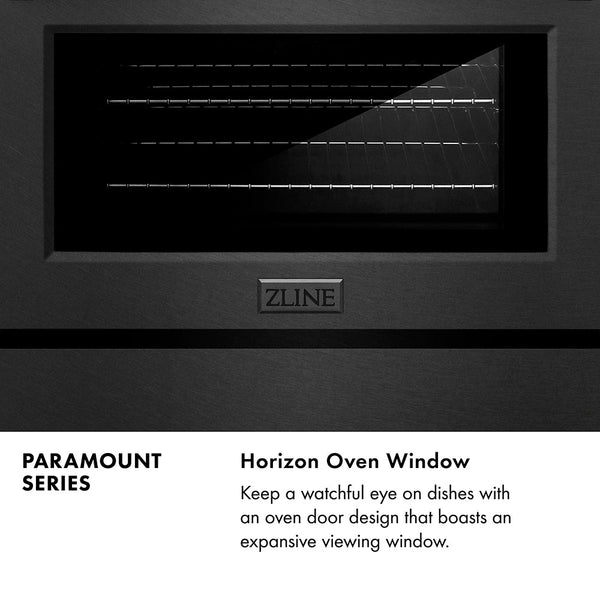 ZLINE Autograph Edition 30 in. 4.2 cu. ft. Paramount Dual Fuel Range with 4 Burner Gas Cooktop and Electric Convection Oven in Black Satin Stainless Steel with Polished Gold Accents (SDRBSZ-30-G)