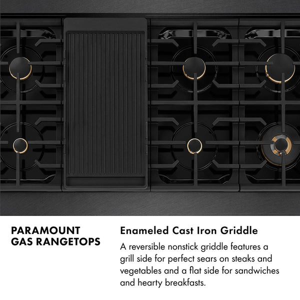 ZLINE Autograph Edition 48 in. Paramount Gas Rangetop with 8 Burners and Porcelain Cooktop in Black Satin Stainless Steel with Polished Gold Accents (SRTBSZ-48-G)