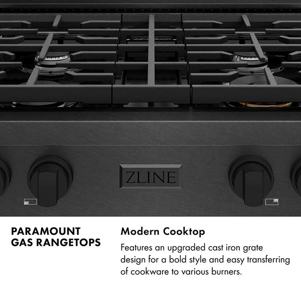 ZLINE 30 in. Paramount Gas Rangetop with 4 Burners and Porcelain Cooktop in Black Satin Stainless Steel (SRTBS-30)