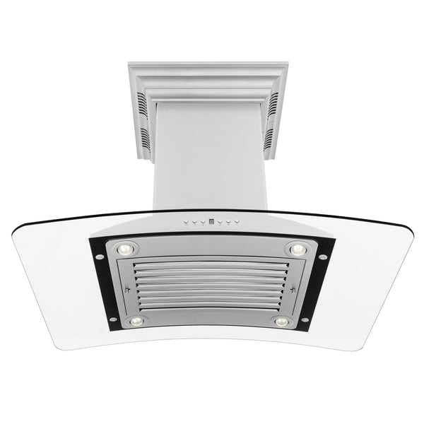 36" ZLINE CrownSound™Ducted Vent Island Mount Range Hood in Stainless Steel with Built-in Bluetooth Speakers (GL9iCRN-BT-36)