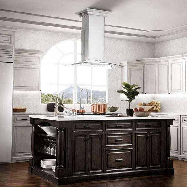 ZLINE Island Mount Range Hood in Stainless Steel with Built-in ZLINE CrownSound Bluetooth Speakers (GL9iCRN-BT)-Range Hoods- ZLINE Kitchen and Bath