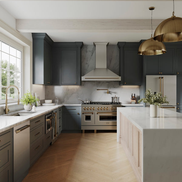 ZLINE Autograph Edition 24 in. Monument Series 3rd Rack Top Touch Control Tall Tub Dishwasher in Stainless Steel with Champagne Bronze Handle, 45dBa (DWMTZ-304-24-CB)