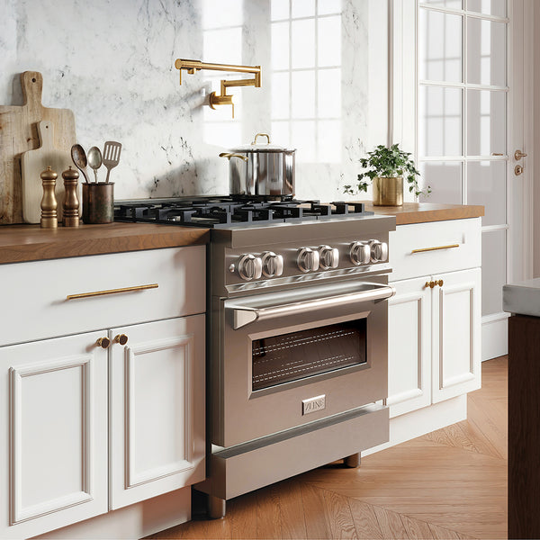 ZLINE 30 in. 4.0 cu. ft. Legacy Dual Fuel Range with 4 Burner Gas Cooktop and Electric Convection Oven in Stainless Steel (RA30)