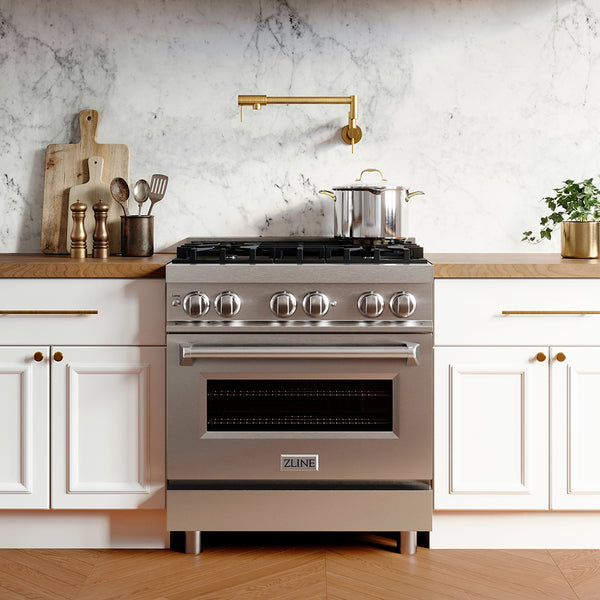 ZLINE 30 in. 4.0 cu. ft. Legacy Dual Fuel Range with 4 Burner Gas Cooktop and Electric Convection Oven in Stainless Steel (RA30)
