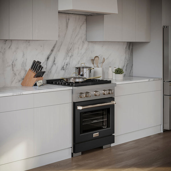 ZLINE 30 in. 4.2 cu. ft. Paramount Gas Range with 4 Burner DuoPro™ Cooktop and Convection Gas Oven with Black Matte Door (PSGR-BLM-30)