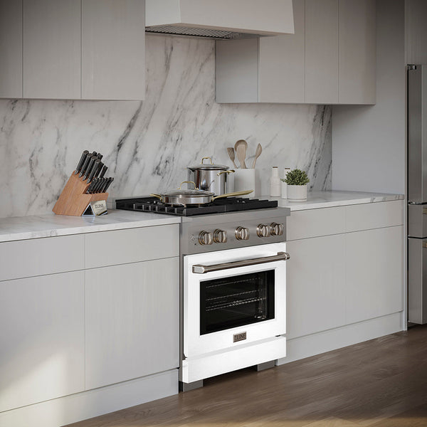 ZLINE 30 in. 4.2 cu. ft. Paramount Dual Fuel Range with 4 Burner DuoPro™ Cooktop and Electric Convection Oven with White Matte Door (PSDR-WM-30)