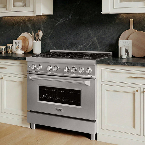 ZLINE 36 in. 4.6 cu. ft. Legacy Dual Fuel Range with 6 Burner Gas Cooktop and Electric Convection Oven in Stainless Steel (RA36)