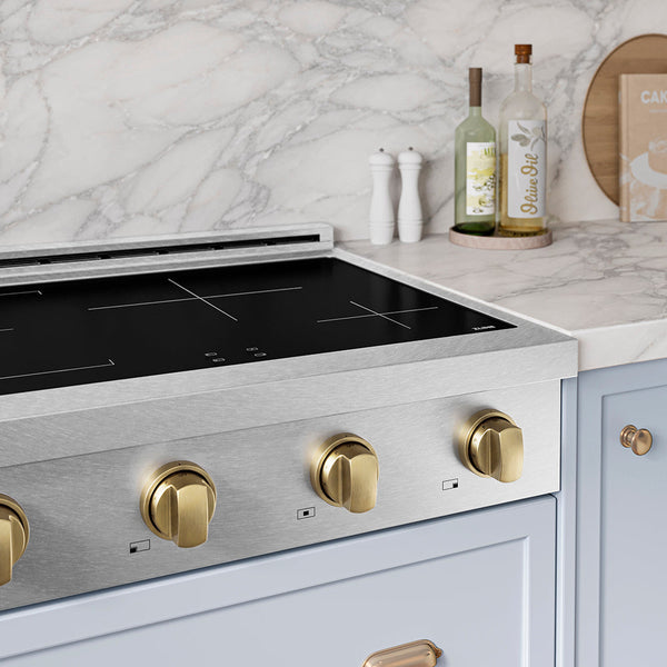 ZLINE Autograph Edition 30 in. Paramount Induction Rangetop with 4 Element Cooktop in Satin Stainless Steel and Champagne Bronze Accents (SINRTSZ-30-CB)