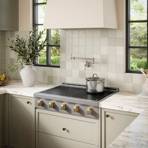 ZLINE Autograph Edition 36 in. Paramount Induction Rangetop with 5 Element Cooktop in Stainless Steel and Champagne Bronze Accents (SINRTZ-36-CB)