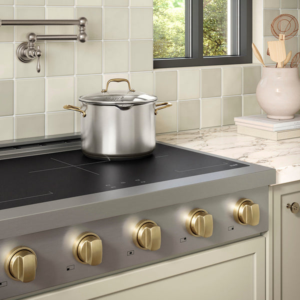 ZLINE Autograph Edition 36 in. Paramount Induction Rangetop with 5 Element Cooktop in Stainless Steel and Champagne Bronze Accents (SINRTZ-36-CB)