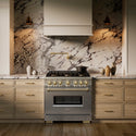 ZLINE Autograph Edition 36 in. 5.2 cu. ft. Classic Dual Fuel Range with 6 Burner DuoPro™ Cooktop and Electric Convection Oven in Satin Stainless Steel and Champagne Bronze Accents (PCDRSZ-36-CB)