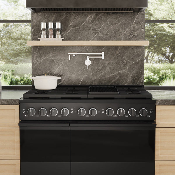 ZLINE 48 in. 6.7 cu. ft. Marino Gas Range with 8 Burner DuoPro™ Cooktop and Dual Ovens in Black Stainless Steel (PMGRB-48)