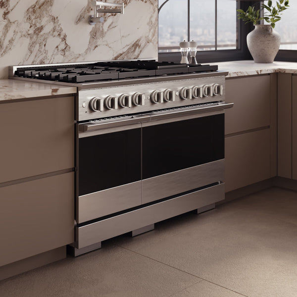 ZLINE 48 in. 6.7 cu. ft. Marino Double Oven Dual Fuel Range in Stainless Steel with 8 Brass Burners (MDR-BR-48)