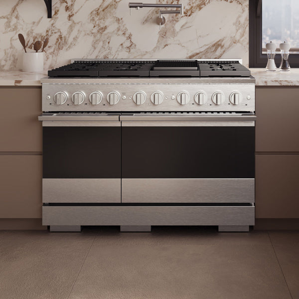 ZLINE 48 in. 6.7 cu. ft. Marino Gas Range with 8 Burner DuoPro™ Cooktop and Dual Ovens in Satin Stainless Steel (PMGRS-48)