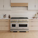 ZLINE Autograph Edition 48 in. 6.7 cu. ft. Classic Dual Fuel Range with 8 Burner DuoPro™ Cooktop and Dual Ovens in Satin Stainless Steel and Champagne Bronze Accents (PCDRSZ-48-CB)