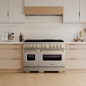 ZLINE Autograph Edition 48 in. 6.7 cu. ft. Classic Dual Fuel Range with 8 Burner DuoPro™ Cooktop and Dual Ovens in Stainless Steel and Champagne Bronze Accents (PCDRZ-48-CB)