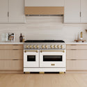 ZLINE Autograph Edition 48 in. 6.7 cu. ft. Classic Dual Fuel Range with 8 Burner DuoPro™ Cooktop and Dual Ovens with White Matte Doors and Champagne Bronze Accents (PCDRZ-WM-48-CB)