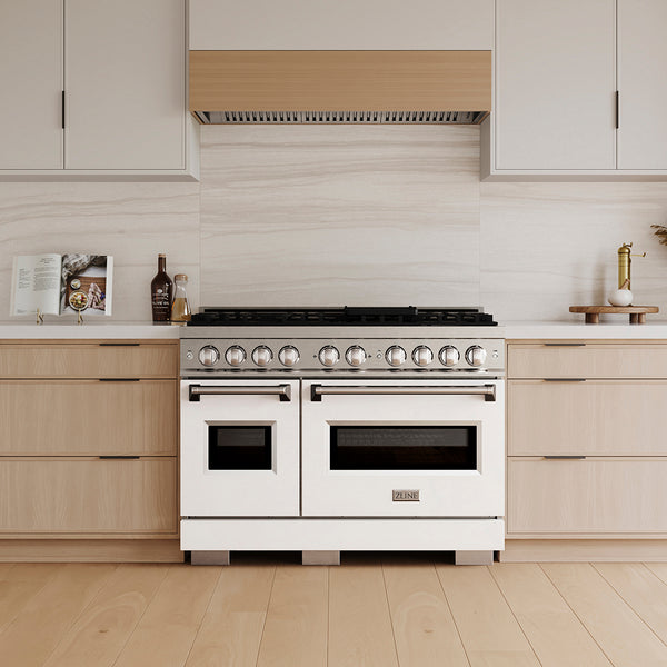 ZLINE 48 in. 6.7 cu. ft. Classic Gas Range with 8 Burner DuoPro™ Cooktop and Dual Ovens with White Matte Doors (PCGR-WM-48)