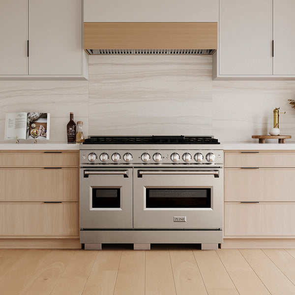 ZLINE 48 in. 6.7 cu. ft. Classic Gas Range with 8 Burner DuoPro™ Cooktop and Dual Ovens in Stainless Steel (PCGR48)