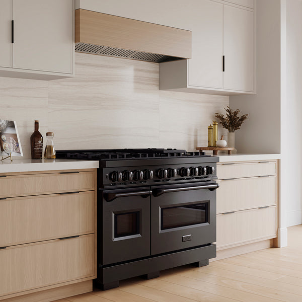 ZLINE 48 in. 6.7 cu. ft. Classic Gas Range with 8 Burner DuoPro™ Cooktop and Dual Ovens in Black Stainless Steel (PCGRB-48)