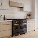 ZLINE Autograph Edition 48 in. 6.7 cu. ft. Classic Gas Range with 8 Burner DuoPro™ Cooktop and Dual Ovens in Black Stainless Steel and Champagne Bronze Accents (PCGRBZ-48-CB)