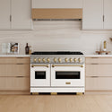 ZLINE Autograph Edition 48 in. 6.7 cu. ft. Classic Gas Range with 8 Burner DuoPro™ Cooktop and Dual Ovens in Satin Stainless Steel with White Matte Doors and Champagne Bronze Accents (PCGRSZ-WM-48-CB)