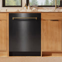 ZLINE Autograph Edition 24 in. Monument Series 3rd Rack Dishwasher with Auto Door Open Drying, 44dBa, Black Stainless Steel Panel with Polished Gold Helix Handle (DWMTZ-BS-24-KG)