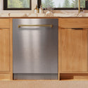 ZLINE Autograph Edition 24 in. Monument Series 3rd Rack Dishwasher with Auto Door Open Drying, 44dBa, Satin Stainless Steel Panel with Polished Gold Handle (DWMTZ-SN-24-G)