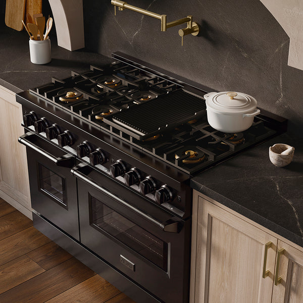 ZLINE 48 in. 6.7 cu. ft. Classic Dual Fuel Range with 8 Burner DuoPro™ Cooktop and Dual Ovens in Black Stainless Steel (PCDRB-48)