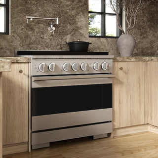 ZLINE 36 in. 5.2 cu. ft. Marino Gas Range with Convection Gas Oven in Satin Stainless Steel with 6 Brass Burners (MGRS-BR-36)