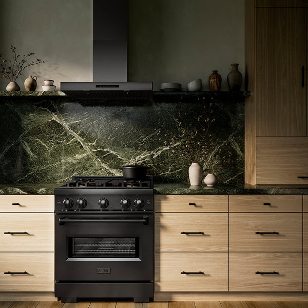 ZLINE 30 in. 4.2 cu. ft. Classic Gas Range with 4 Burner DuoPro™ Cooktop and Convection Gas Oven in Black Stainless Steel (PCGRB-30)