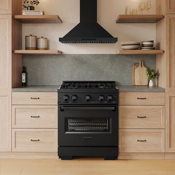 ZLINE 30 in. 4.2 cu. ft. Classic Dual Fuel Range with 4 Burner DuoPro™ Cooktop and Electric Convection Oven in Black Stainless Steel (PCDRB-30)
