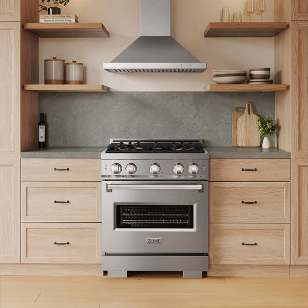 ZLINE 30 in. 4.2 cu. ft. Classic Dual Fuel Range with 4 Burner DuoPro™ Cooktop and Electric Convection Oven in Satin Stainless Steel (PCDRS-30)
