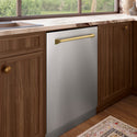 ZLINE Autograph Edition 24 in. Tallac Series 3rd Rack Top Control Built-In Tall Tub Dishwasher in Stainless Steel with Champagne Bronze Handle, 51dBa (DWVZ-304-24-CB)