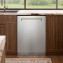 ZLINE Autograph Edition 24 in. Tallac Series 3rd Rack Top Control Built-In Tall Tub Dishwasher in Stainless Steel with Champagne Bronze Handle, 51dBa (DWVZ-304-24-CB)