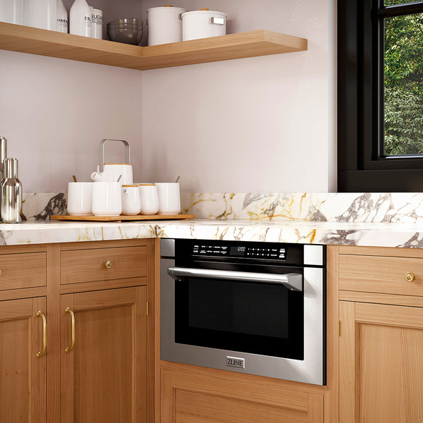 ZLINE 24 in. 1.2 cu. ft. Built-in Microwave Drawer with a Traditional Handle in Stainless Steel (MWD-1-H)