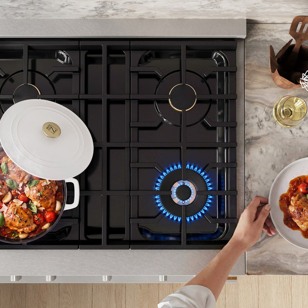 ZLINE 30 in. 4.2 cu. ft. Marino Dual Fuel Range with Gas Cooktop and Electric Convection Oven in Satin Stainless Steel with 4 Brass Burners (MDRS-BR-30)
