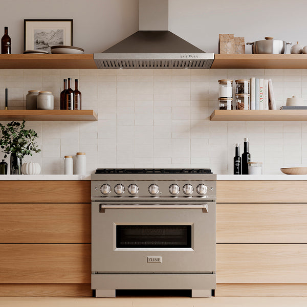 ZLINE 36 in. 5.2 cu. ft. Classic Dual Fuel Range with 6 Burner DuoPro™ Cooktop and Electric Convection Oven in Stainless Steel (PCDR36)