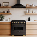 ZLINE Autograph Edition 36 in. 5.2 cu. ft. Classic Gas Range with 6 Burner DuoPro™ Cooktop and Convection Gas Oven in Black Stainless Steel and Champagne Bronze Accents (PCGRBZ-36-CB)